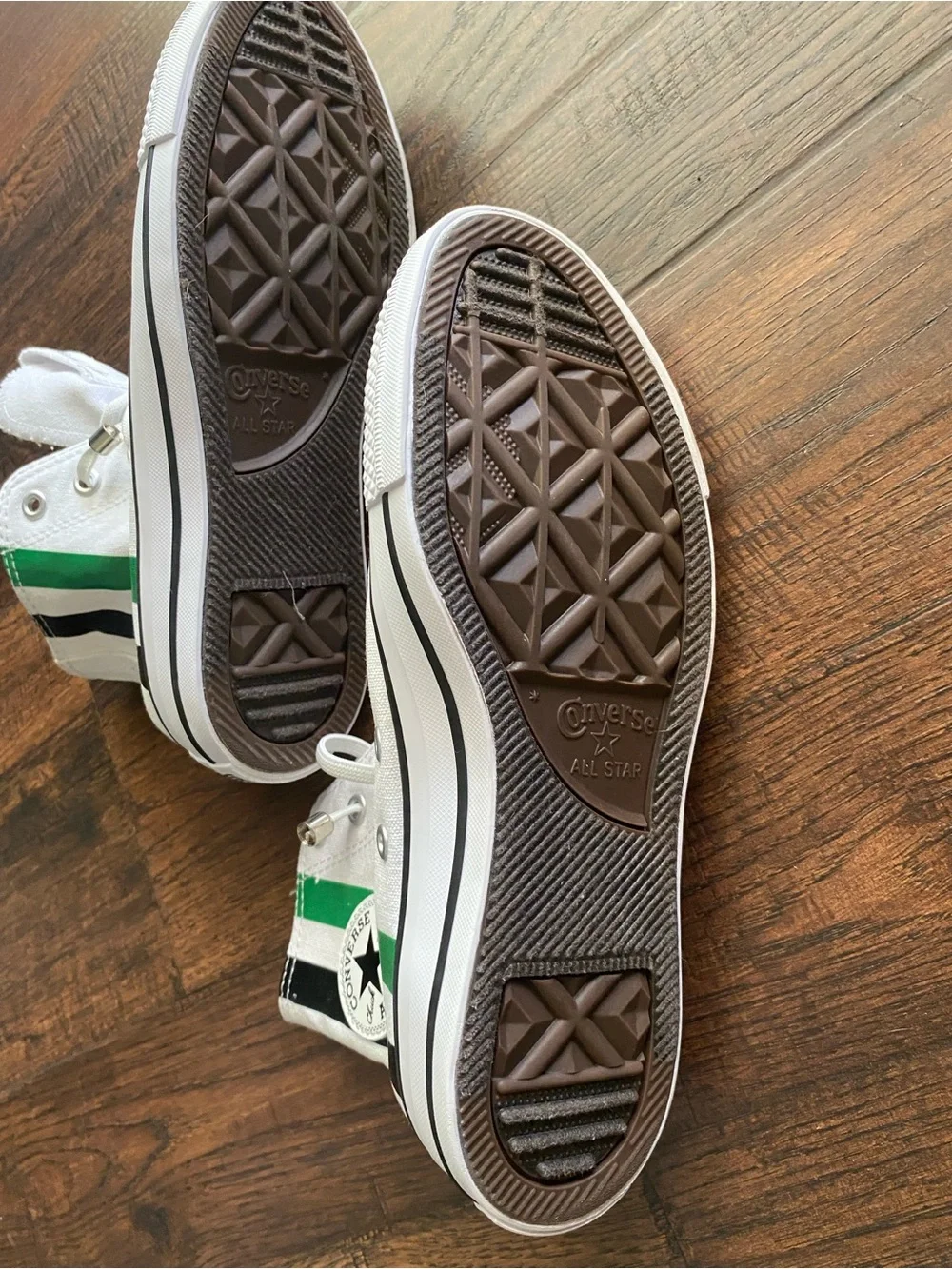 Converse Chuck Taylors White High-Top Kids Sneakers with Green Accent